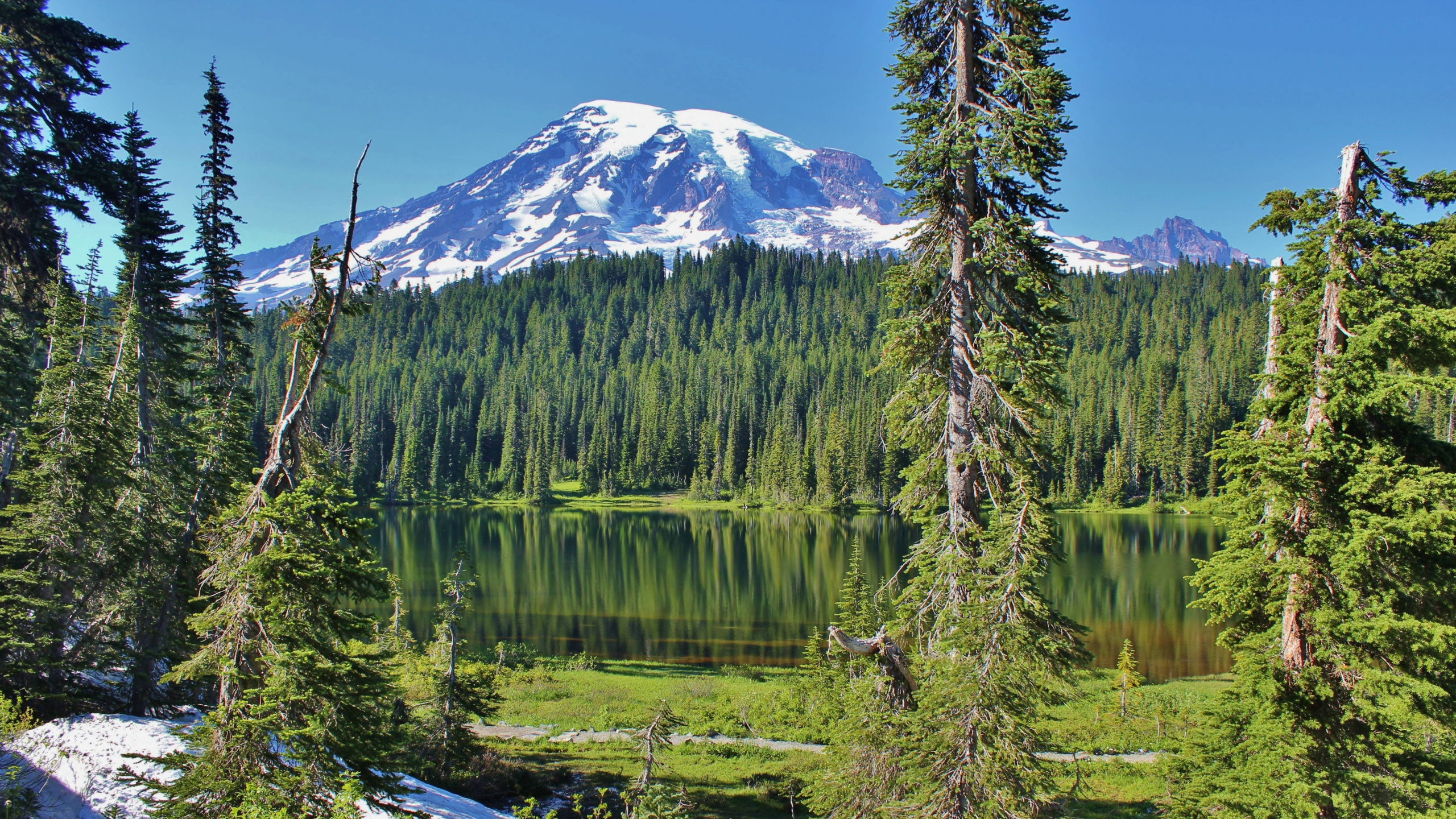 Обои гора, дикая местность, природа, озеро, лес в разрешении 2560x1440