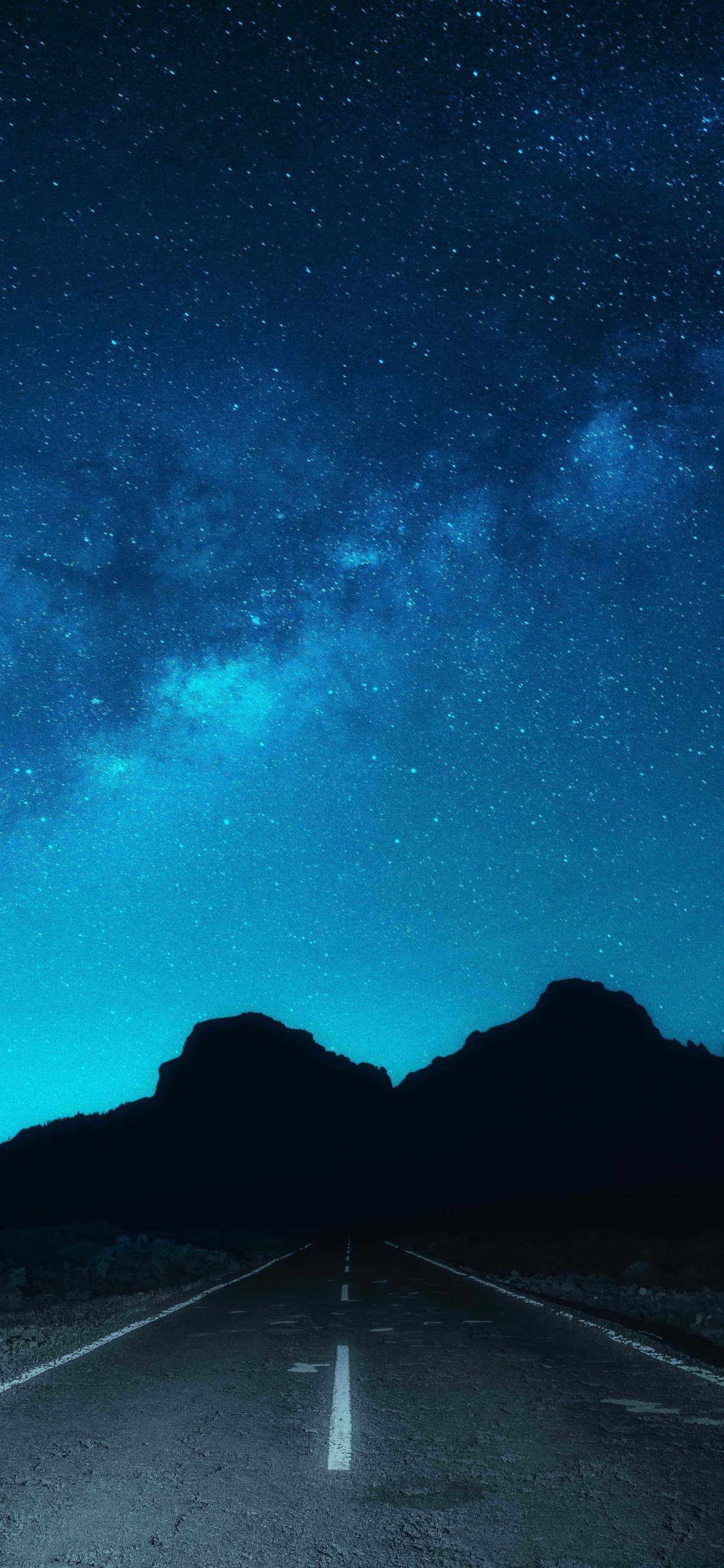 Обои Млечный Путь, синий, ночь, дорога, атмосфера в разрешении 1125x2436