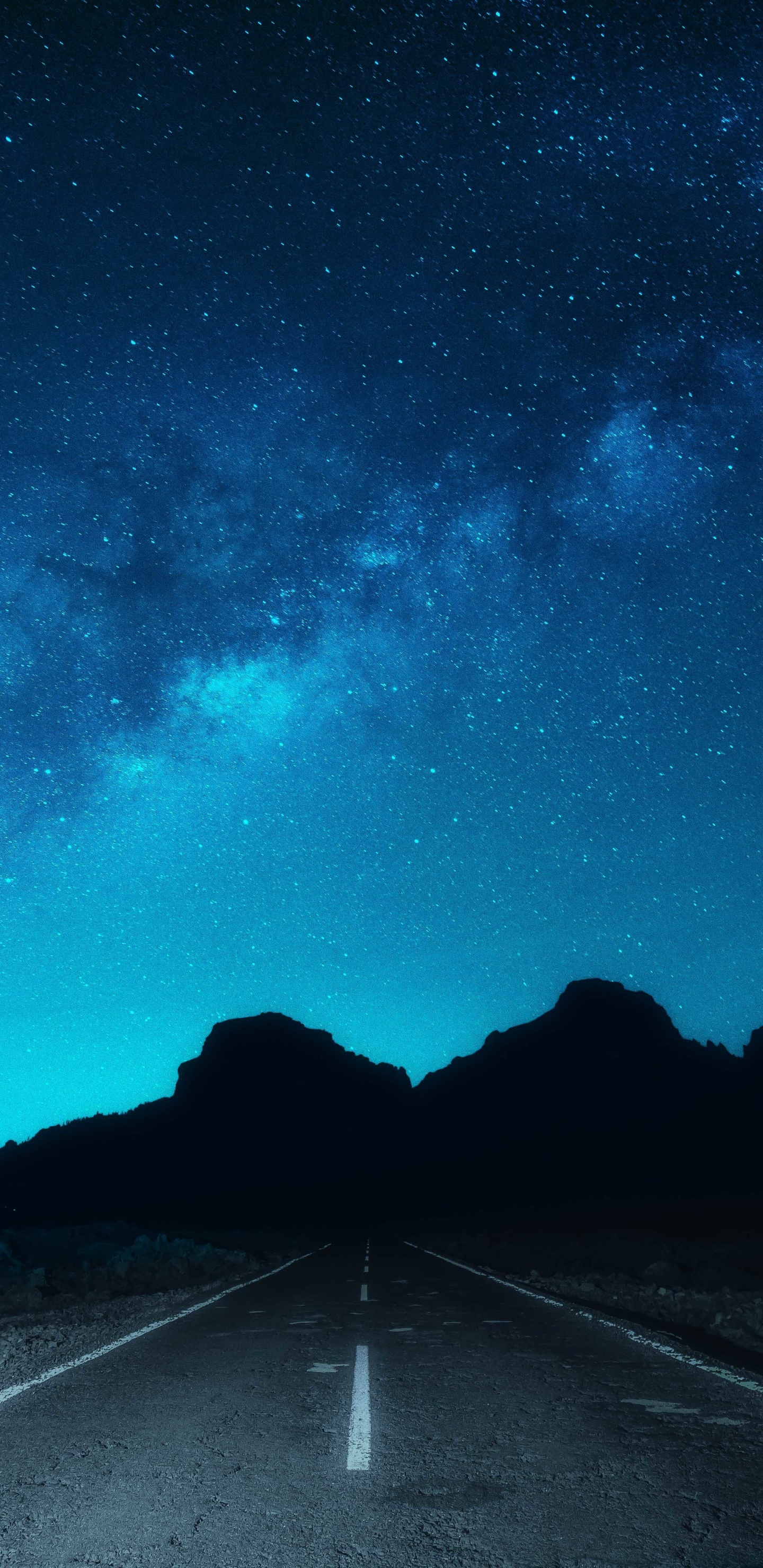Обои Млечный Путь, синий, ночь, дорога, атмосфера в разрешении 1440x2960