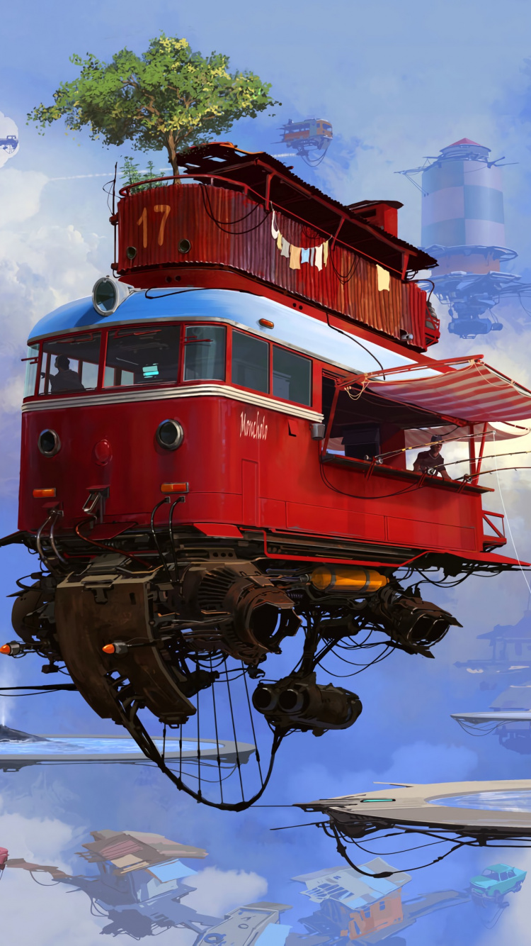 Обои арт, концепт арт, Ретрофутуризм, иллюстратор, акварельные краски в разрешении 750x1334