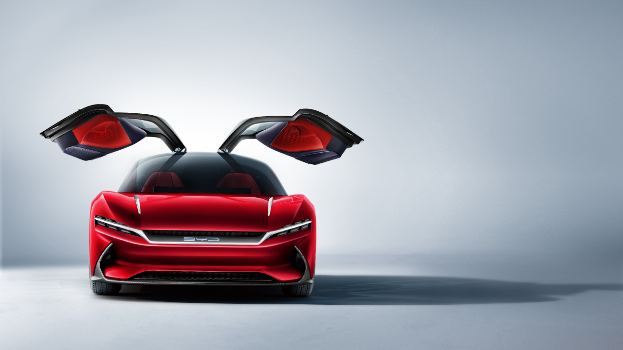 Обои Авто Шанхай, авто, Автомобиль BYD, автомобиль концепции, красный цвет в разрешении 1280x720