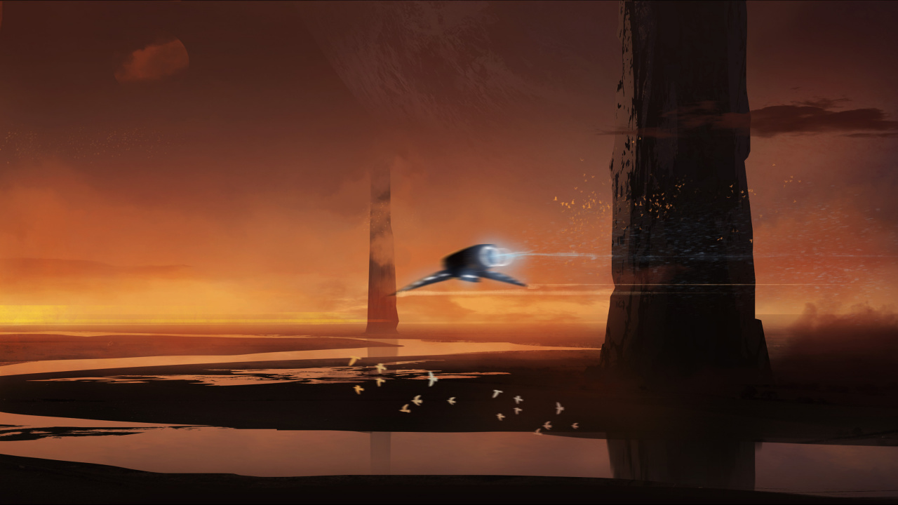 Обои Научная фантастика, арт, артист, пейзаж, закат в разрешении 1280x720