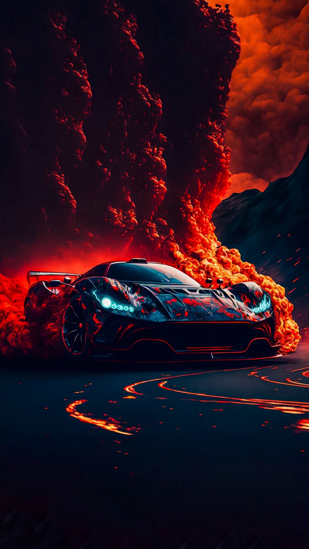 Обои автомобильное освещение, жидкий, капюшон, легковые автомобили, лава в разрешении 1080x1920