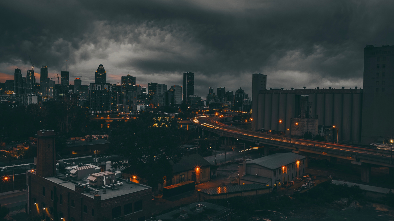 Обои Монреаль, ночь, город, линия горизонта, городской район в разрешении 1366x768