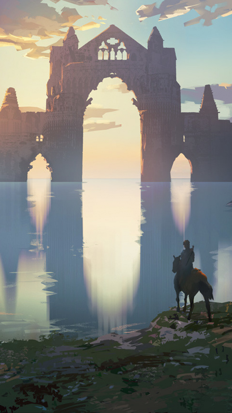 Обои монастырь Гисборо, иллюстрация, иллюстратор, архитектура, арка в разрешении 750x1334