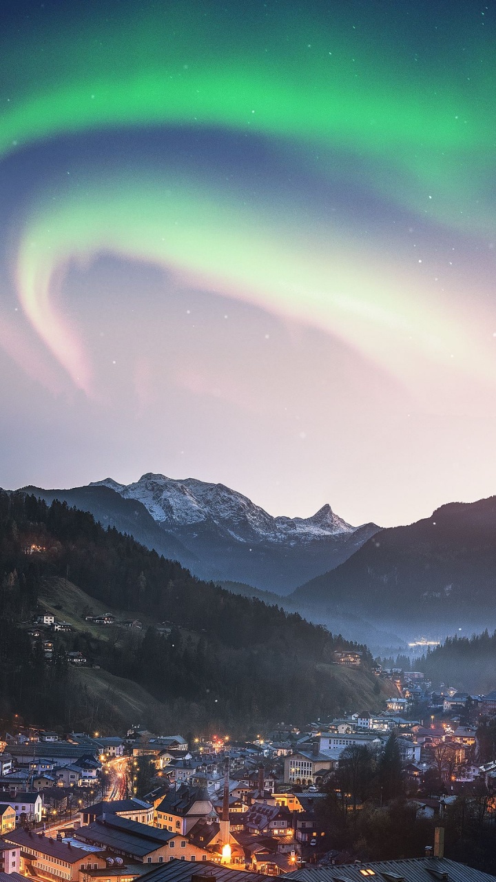 Обои телефон северного сияния, свет, атмосфера, облако, гора в разрешении 720x1280