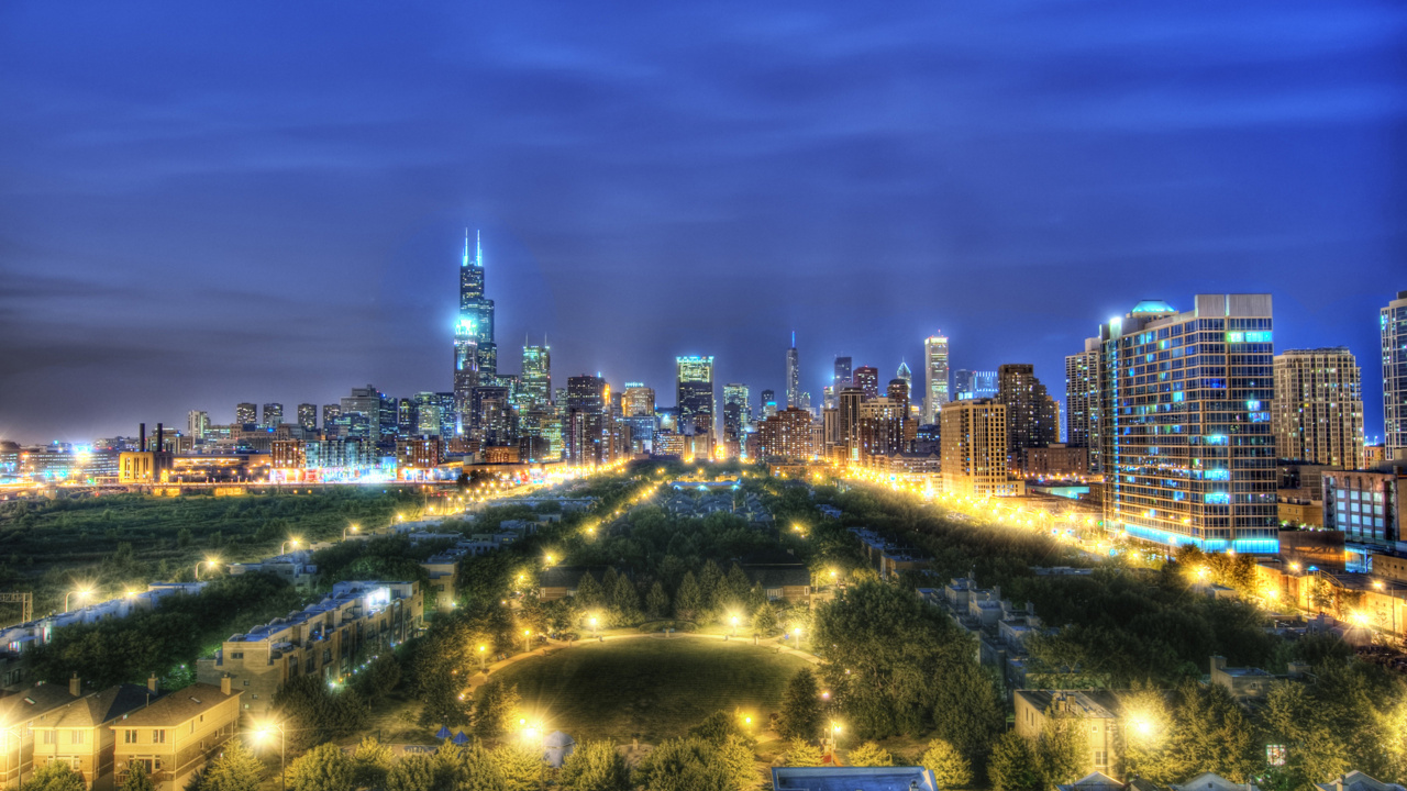 Обои Чикаго, небоскреб, городской пейзаж, город, городской район в разрешении 1280x720