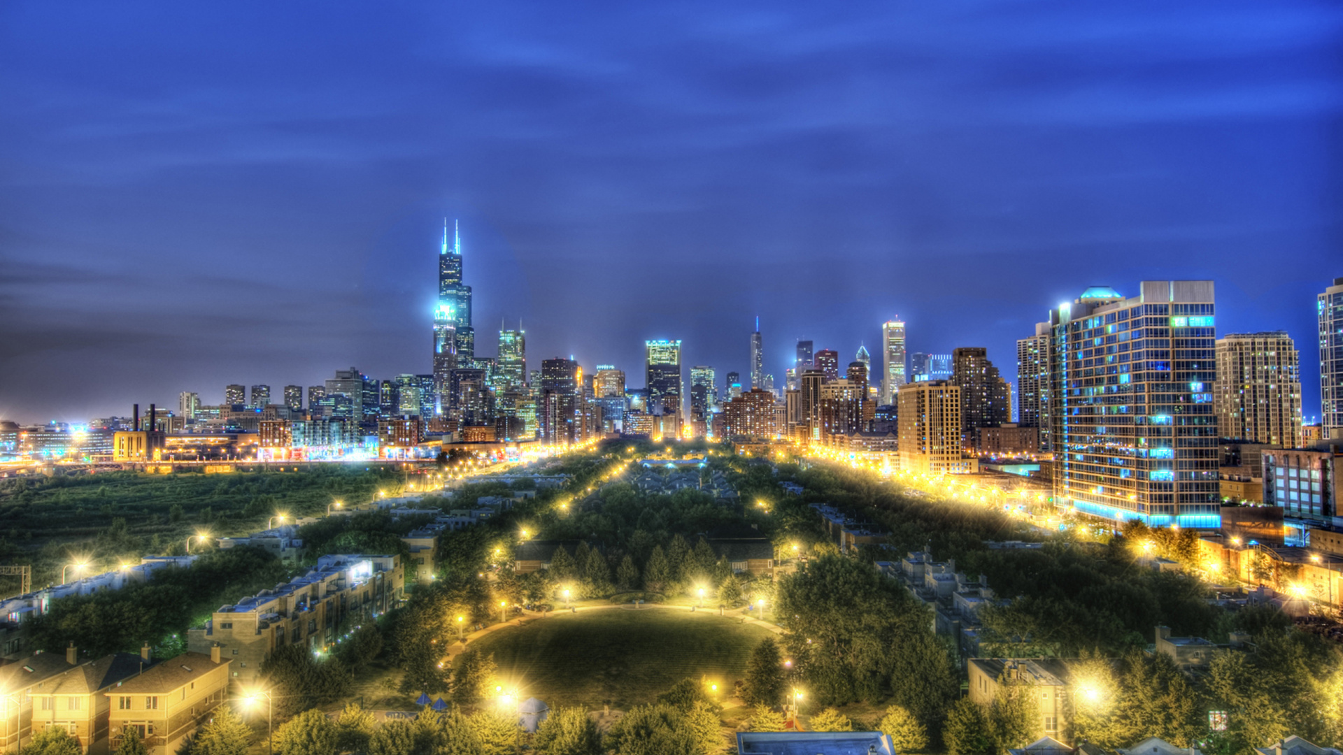 Обои Чикаго, небоскреб, городской пейзаж, город, городской район в разрешении 1920x1080