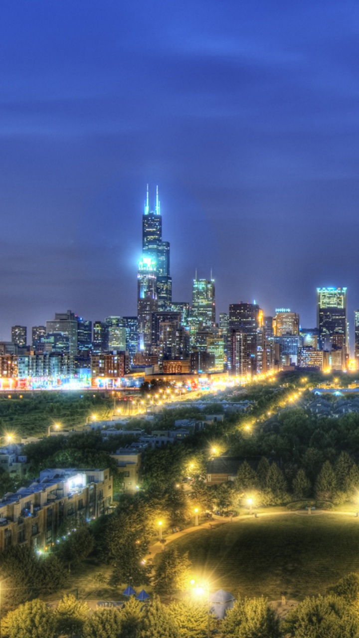 Обои Чикаго, небоскреб, городской пейзаж, город, городской район в разрешении 720x1280