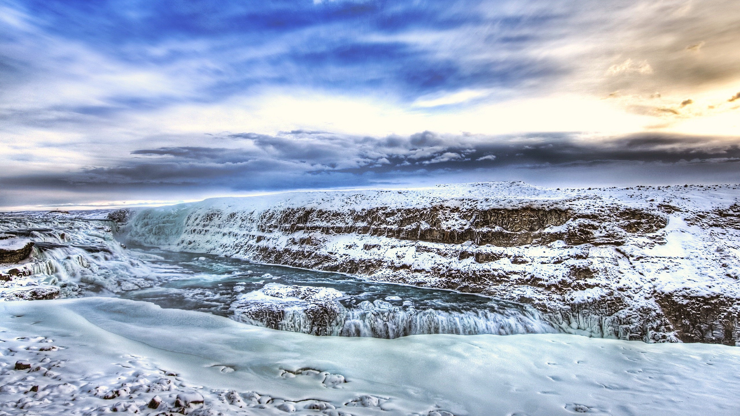 Обои гульфосс, зима, море, облако, замораживание в разрешении 2560x1440