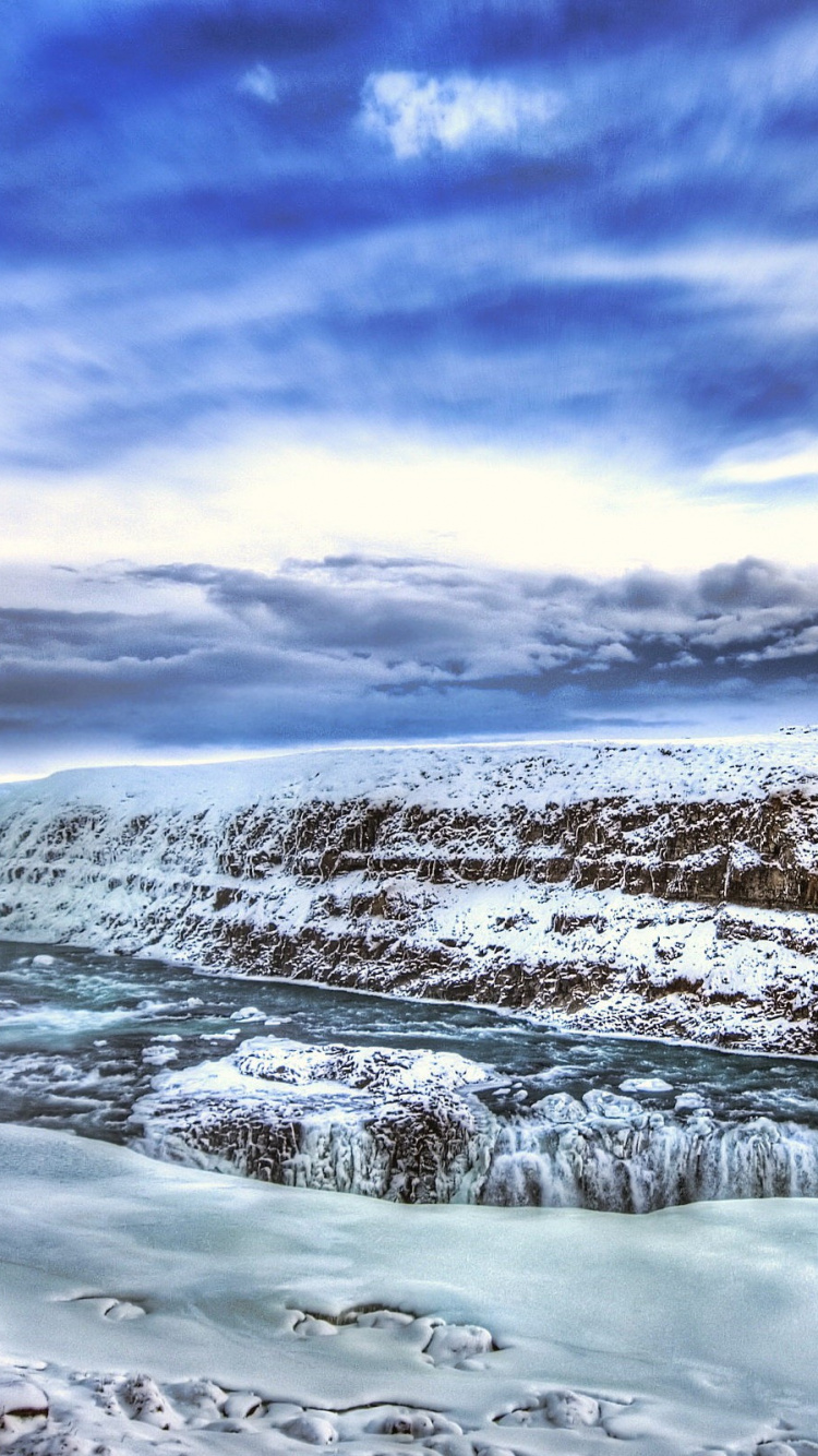 Обои гульфосс, зима, море, облако, замораживание в разрешении 750x1334