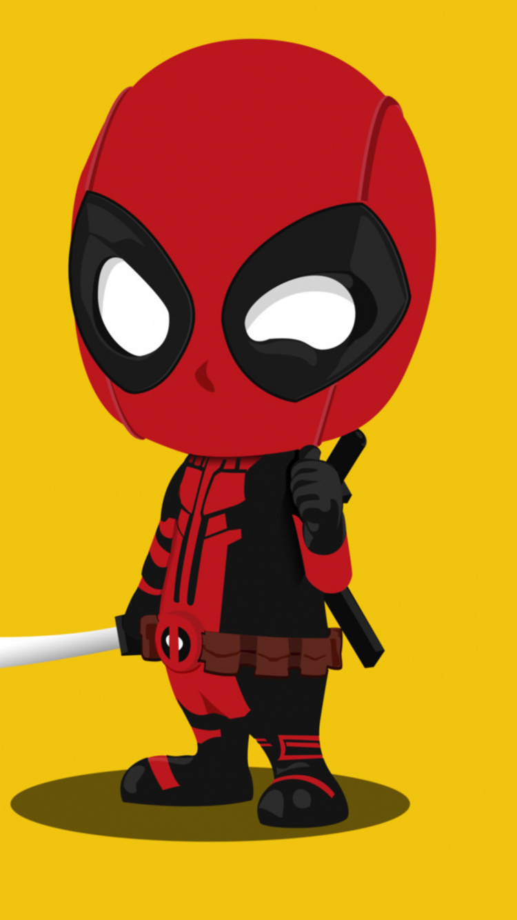 Обои дэдпул, супергерой, мультфильм, иллюстрация, желтый в разрешении 750x1334