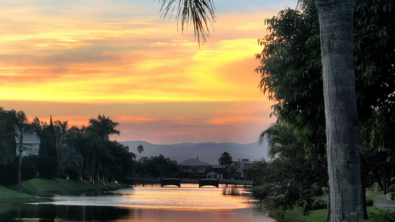 Обои отражение, молярная концентрация, вода, облако, растение в разрешении 1280x720