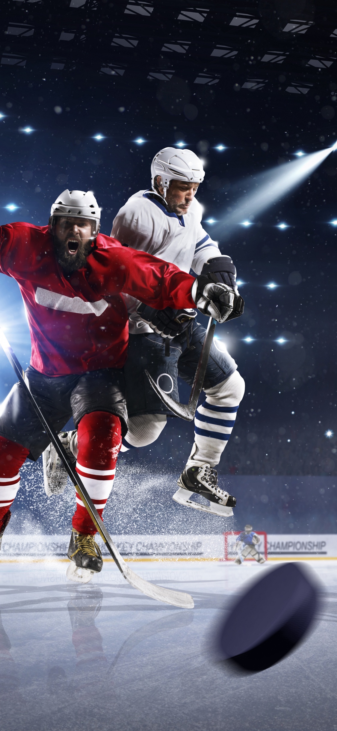 Обои хоккей на льду, хоккейная шайба, хоккей, хоккейная клюшка, командный вид спорта в разрешении 1125x2436