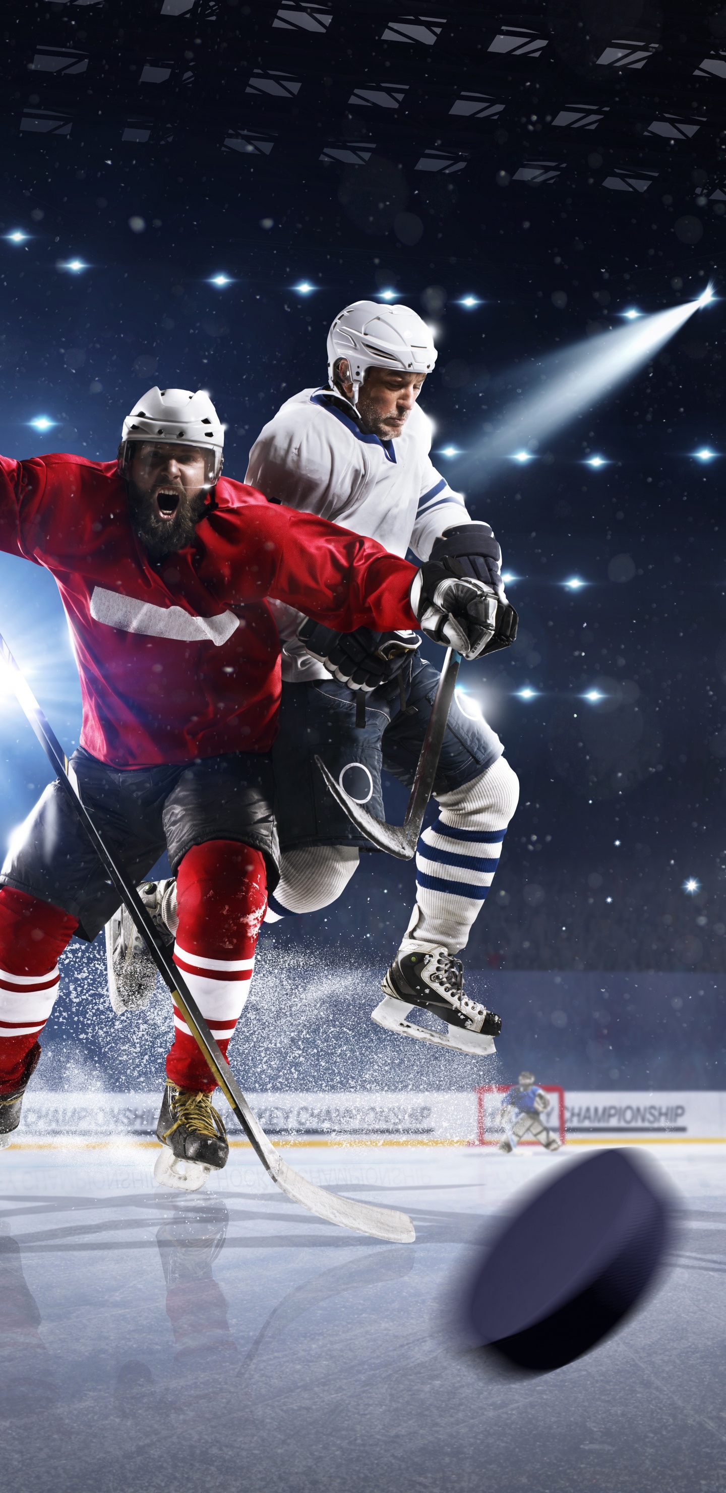 Обои хоккей на льду, хоккейная шайба, хоккей, хоккейная клюшка, командный вид спорта в разрешении 1440x2960