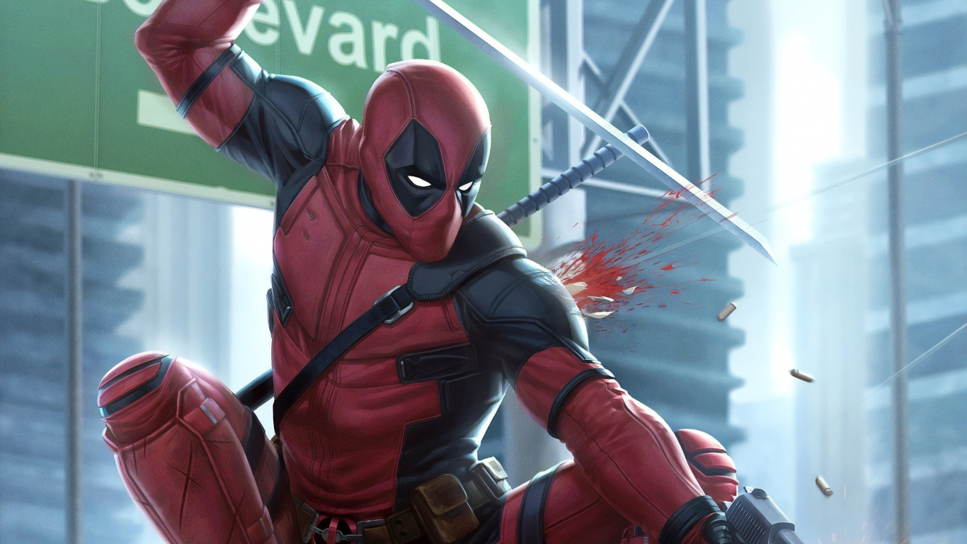 Обои дэдпул, арт, комиксы Марвел, супергерой, костюм актера в разрешении 1366x768