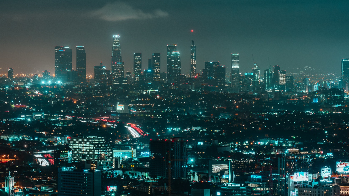 Обои городской пейзаж, город, городской район, метрополия, ночь в разрешении 1366x768