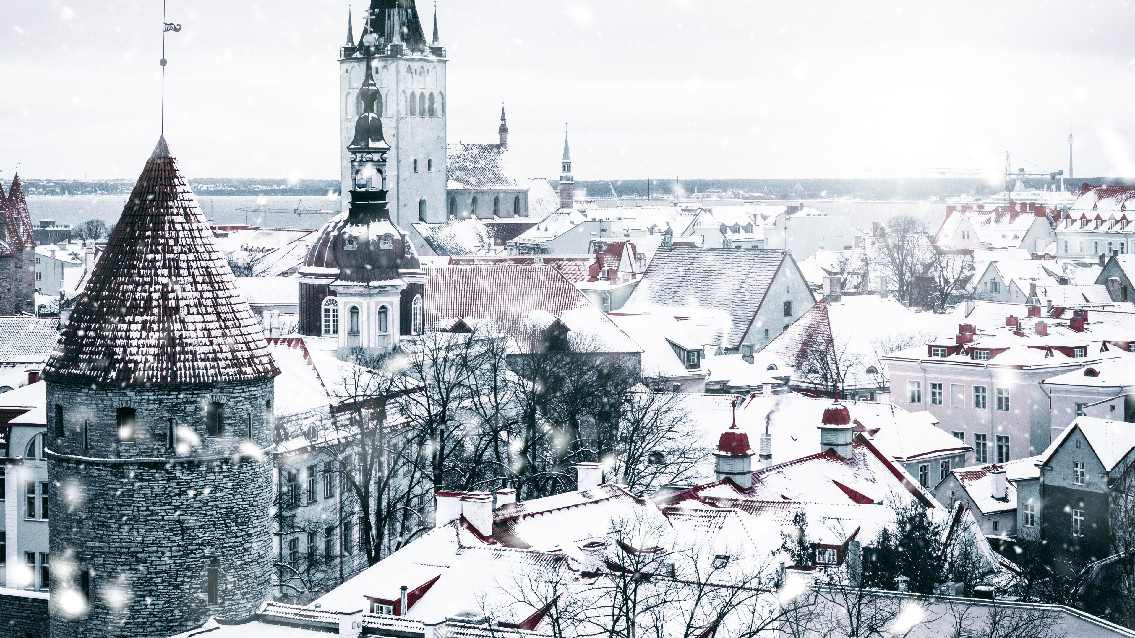 Обои Таллинн, снег, зима, архитектура, город в разрешении 3840x2160
