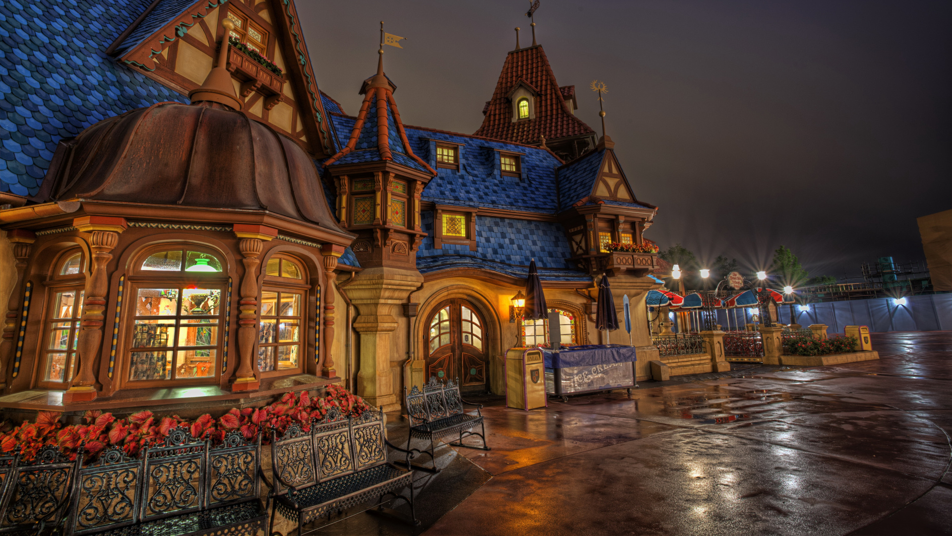 Обои ориентир, ночь, городок, освещение, город в разрешении 1920x1080