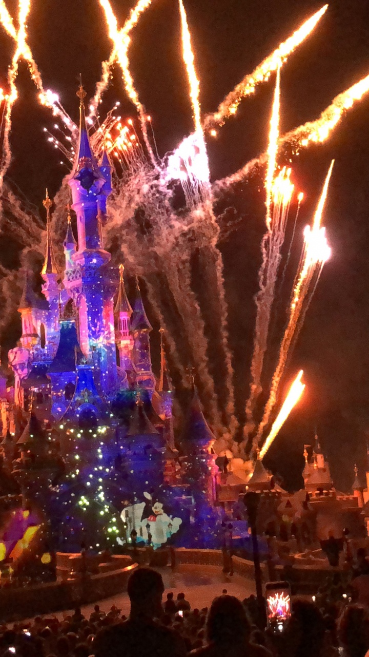 Обои Диснейленд, салют, канун Нового года, достопримечательность, ночь в разрешении 720x1280