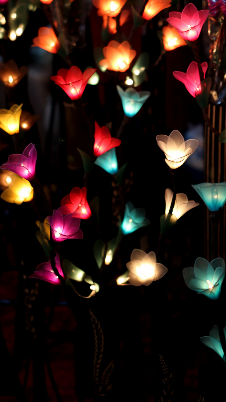 Обои гирлянда, цветок, освещение, свет, Рождественские огни в разрешении 750x1334