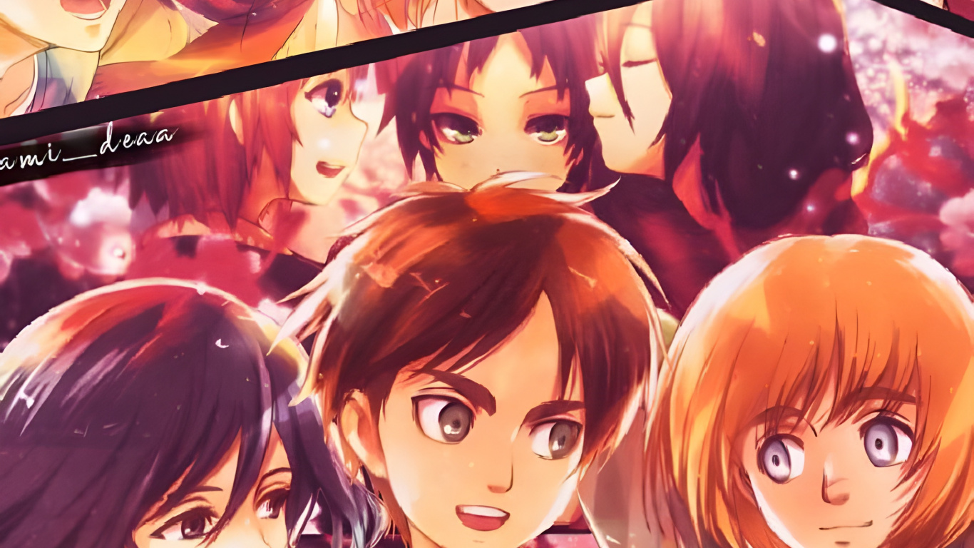 Обои аниме, в DayZ аниме, мультик, нападение на Титан Эрен Микаса Армин, эрен йегер в разрешении 1366x768