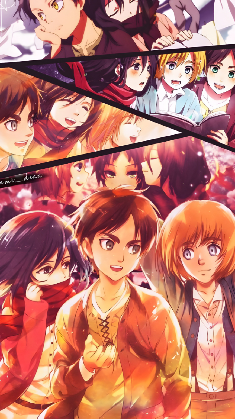 Обои аниме, в DayZ аниме, мультик, нападение на Титан Эрен Микаса Армин, эрен йегер в разрешении 750x1334