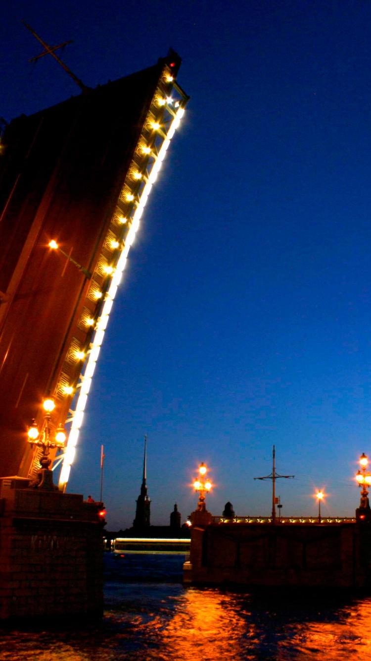 Обои ориентир, мост, ночь, отражение, метрополия в разрешении 750x1334