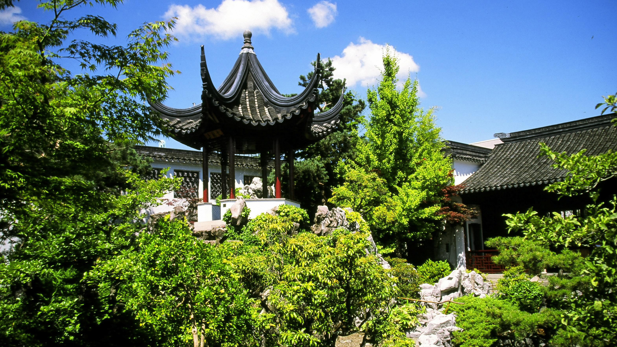 Обои Ботанический сад, китайский сад, храм, пагода, достопримечательность в разрешении 2560x1440