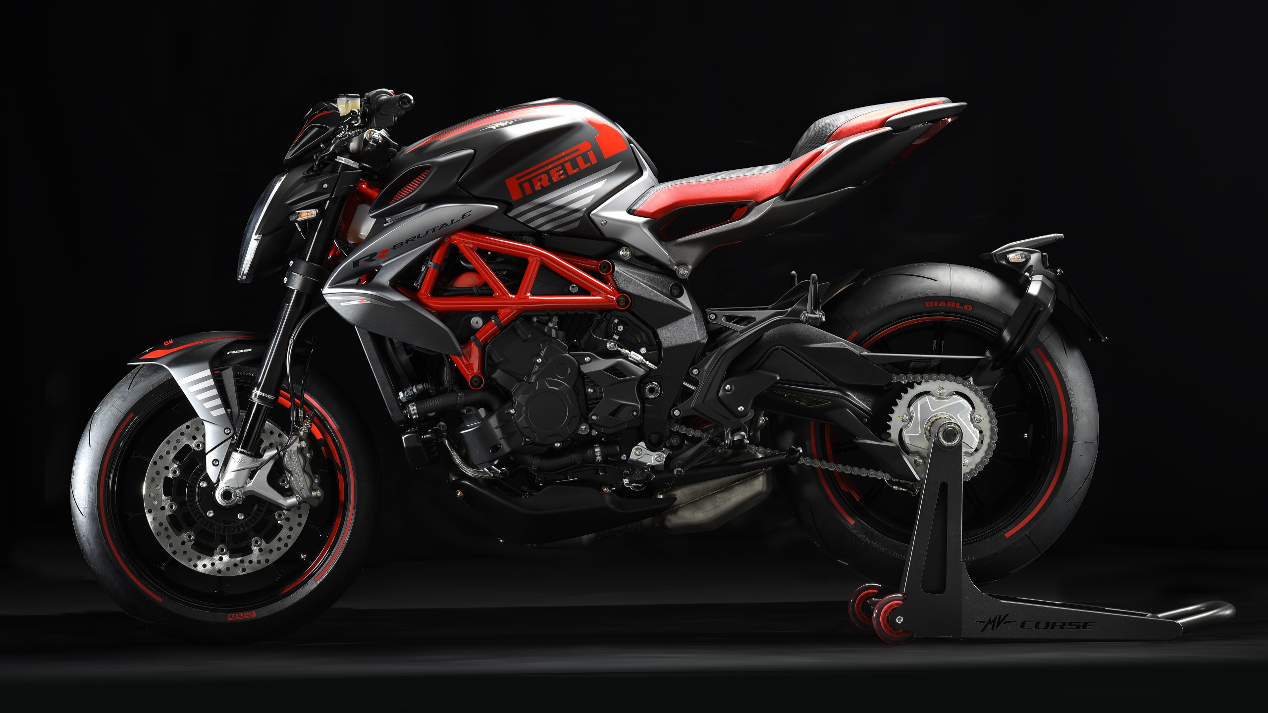 Обои mv agusta черный и красный, Милливольт Agusta Brutale 800 рублей, mv agusta, мотоцикл, шина в разрешении 2560x1440