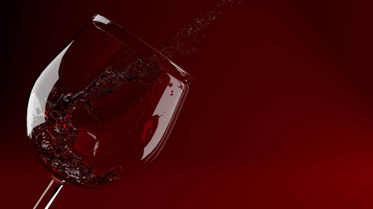 Обои красный цвет, бокал для вина, рюмки, стекло, красное вино в разрешении 1280x720