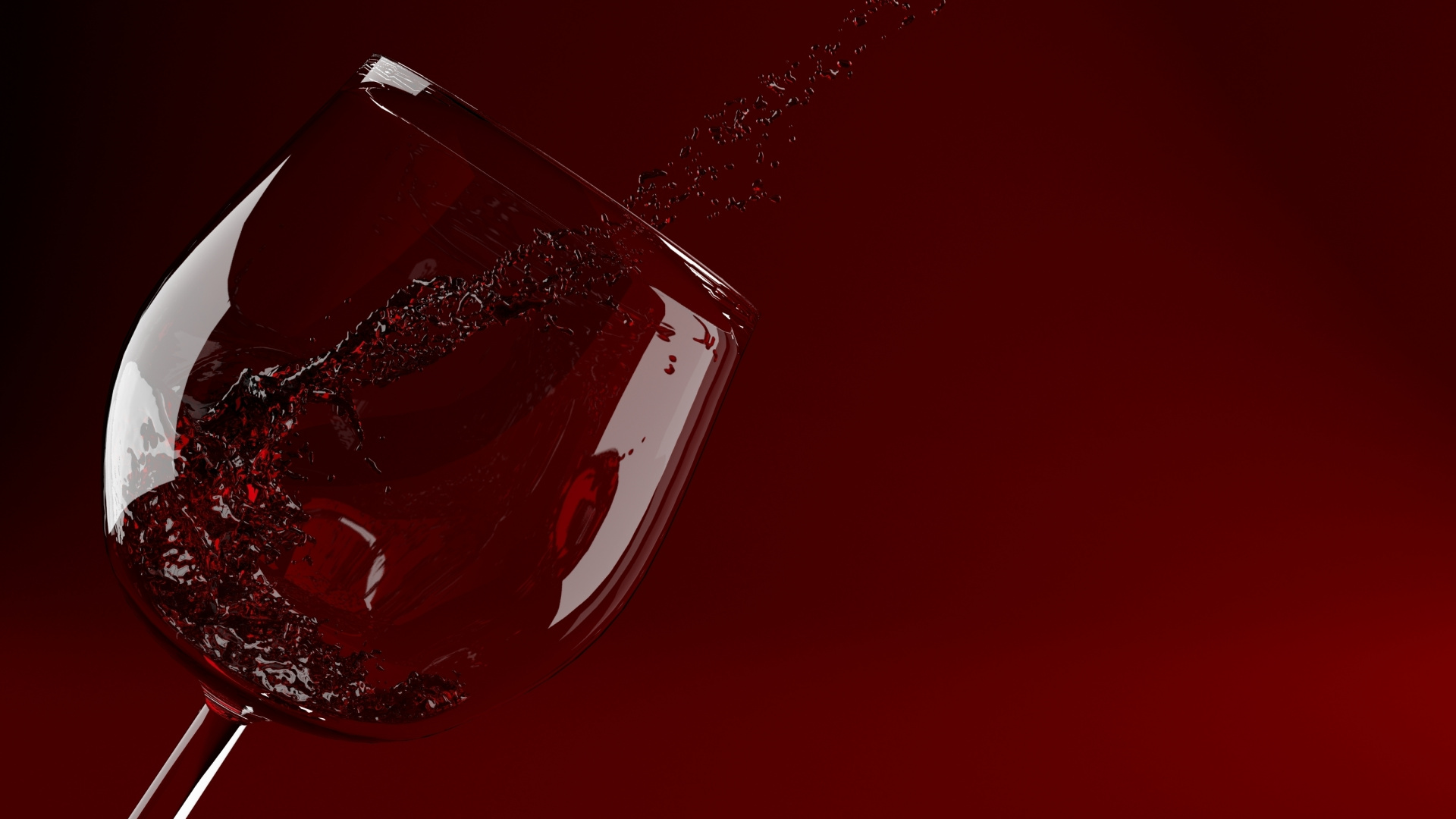 Обои красный цвет, бокал для вина, рюмки, стекло, красное вино в разрешении 1920x1080