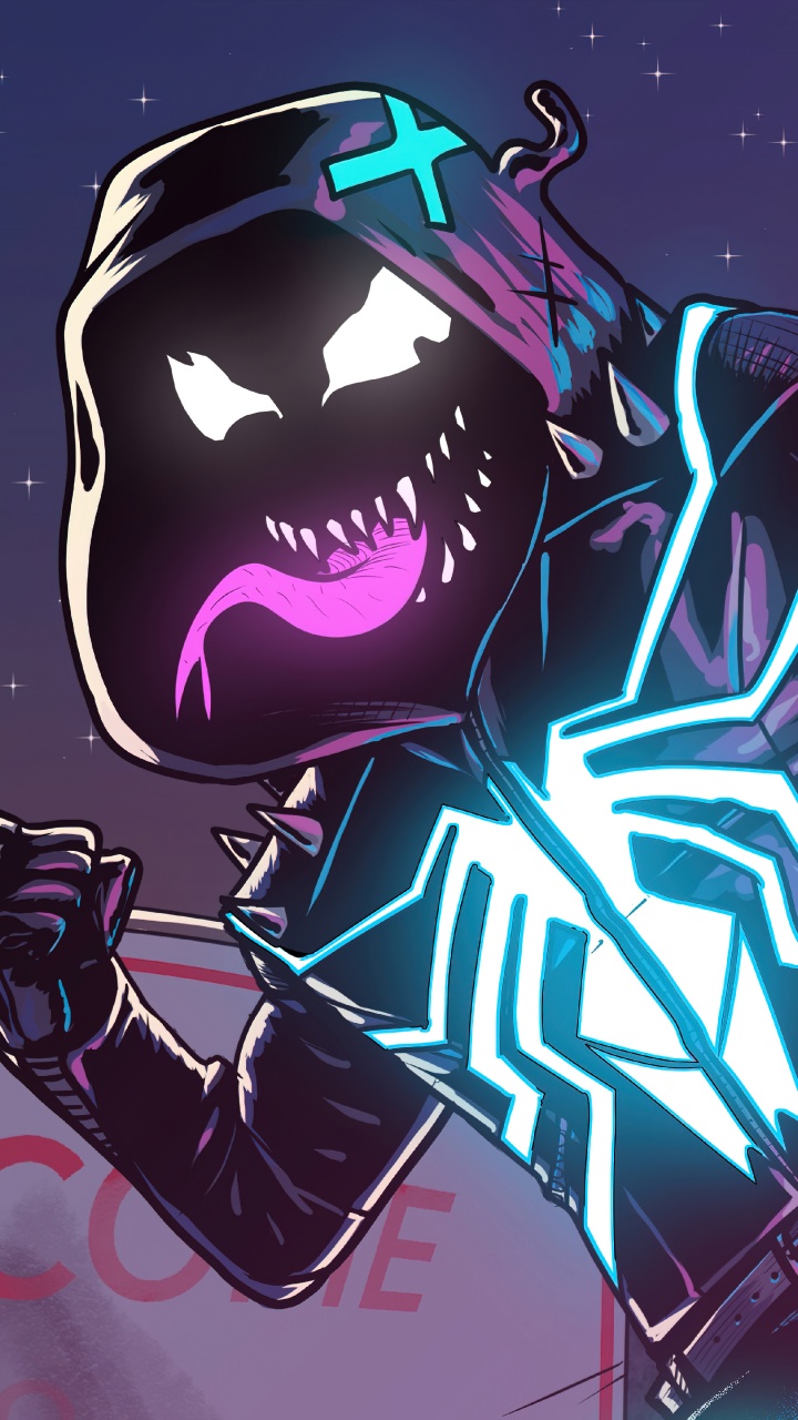 Обои неоновый яд, человек-паук, веном, супергерой, арт в разрешении 720x1280