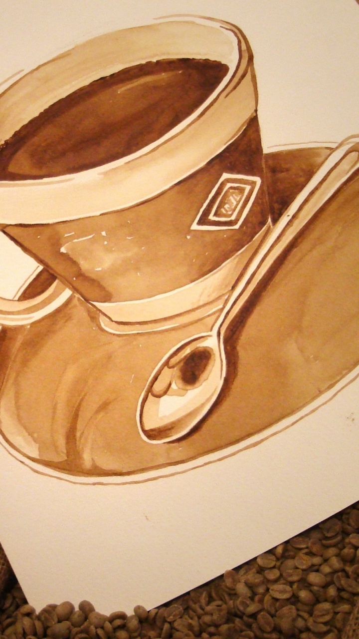 Обои живопись, кофейная чашка, латте арт, плоские белые, кофейня в разрешении 720x1280