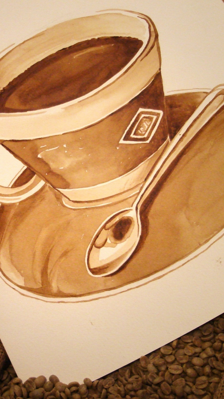 Обои живопись, кофейная чашка, латте арт, плоские белые, кофейня в разрешении 750x1334