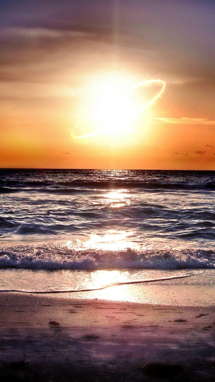 Обои закат, горизонт, океан, восход солнца, море в разрешении 750x1334