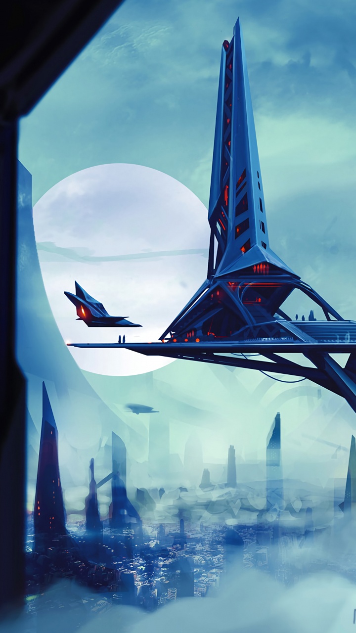 Обои Научная фантастика, арт, научная фантастика искусство, воздушное путешествие, самолет в разрешении 720x1280