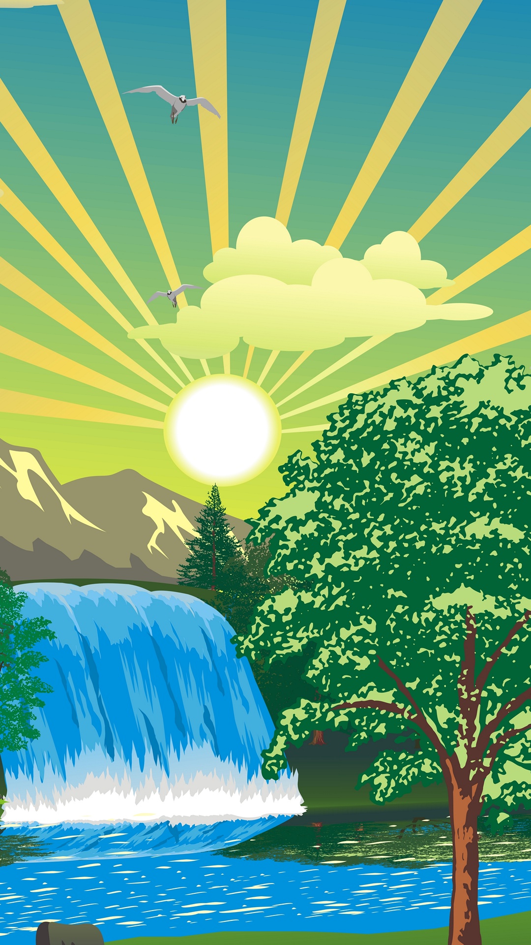 Обои природа, иллюстрация, вода, дневное время, зеленый в разрешении 1080x1920