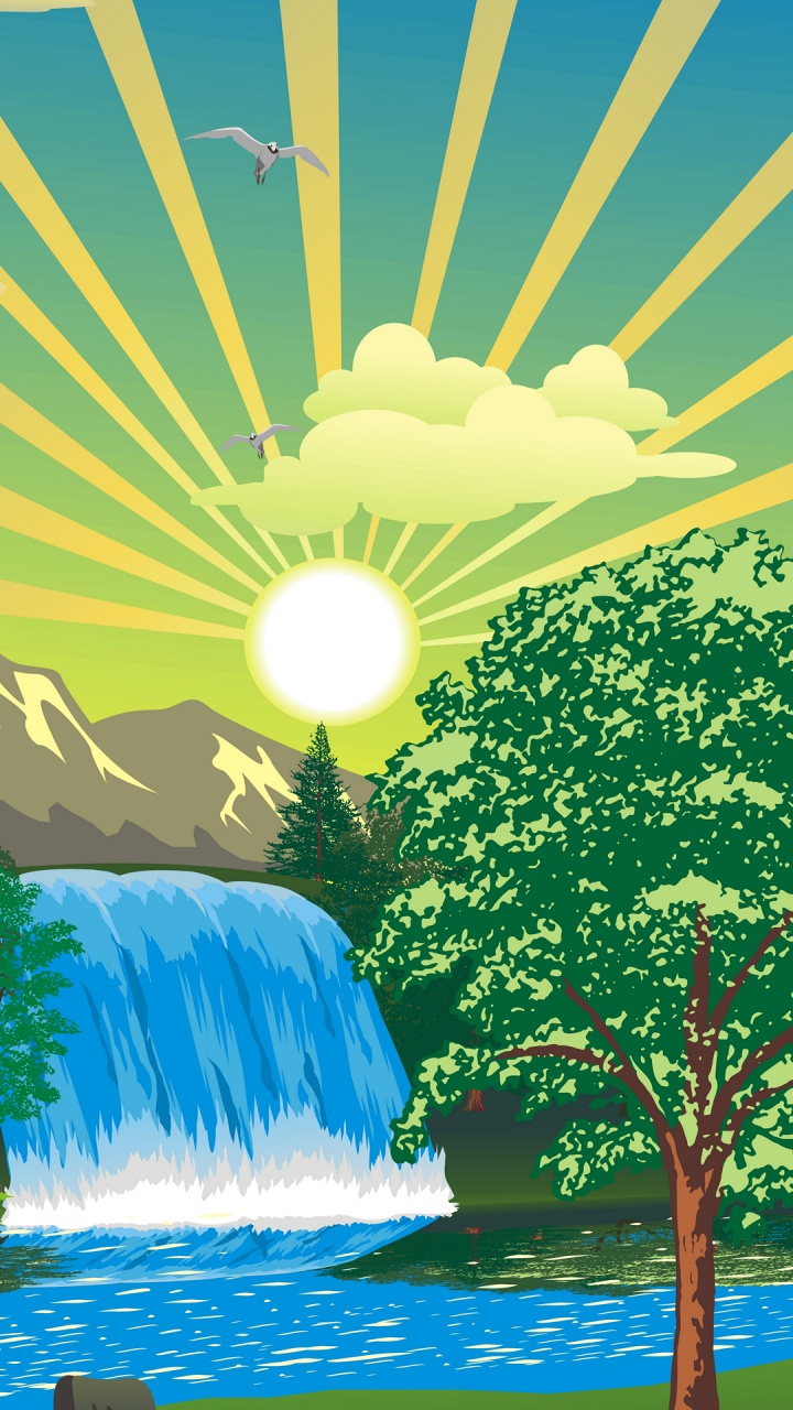Обои природа, иллюстрация, вода, дневное время, зеленый в разрешении 720x1280