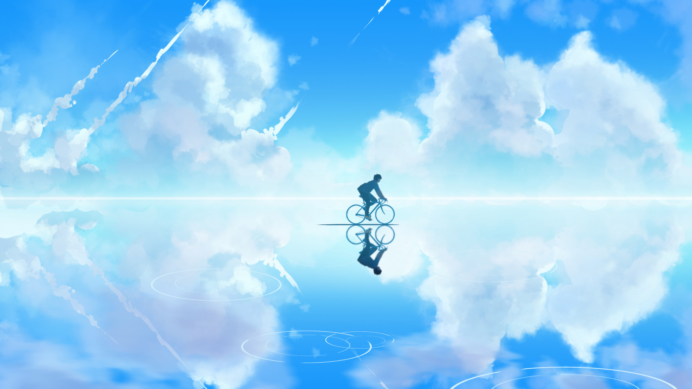 Обои арт, аниме, дневное время, синий, облако в разрешении 1366x768