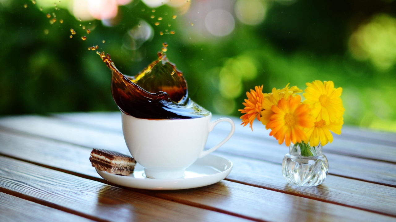 Обои чашка, кофейная чашка, напиток, кофейня, фотография в разрешении 1280x720