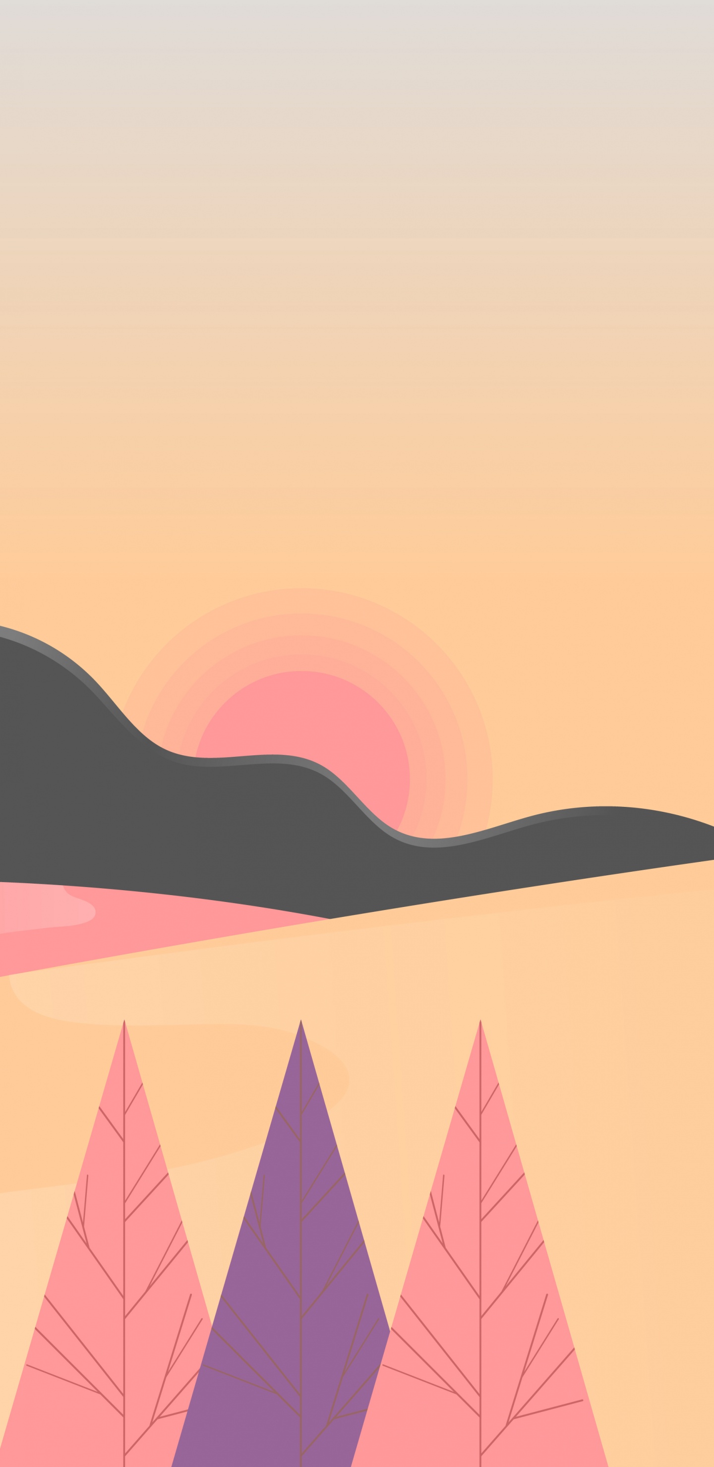 Обои иллюстрация, пейзажи гор, закат, Оранжевый цвет, графика в разрешении 1440x2960