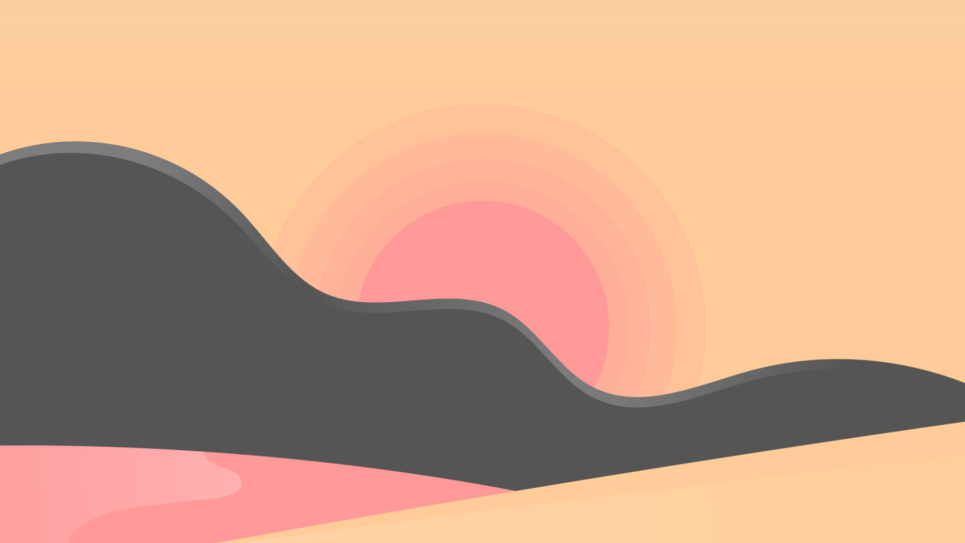 Обои иллюстрация, пейзажи гор, закат, Оранжевый цвет, графика в разрешении 1920x1080