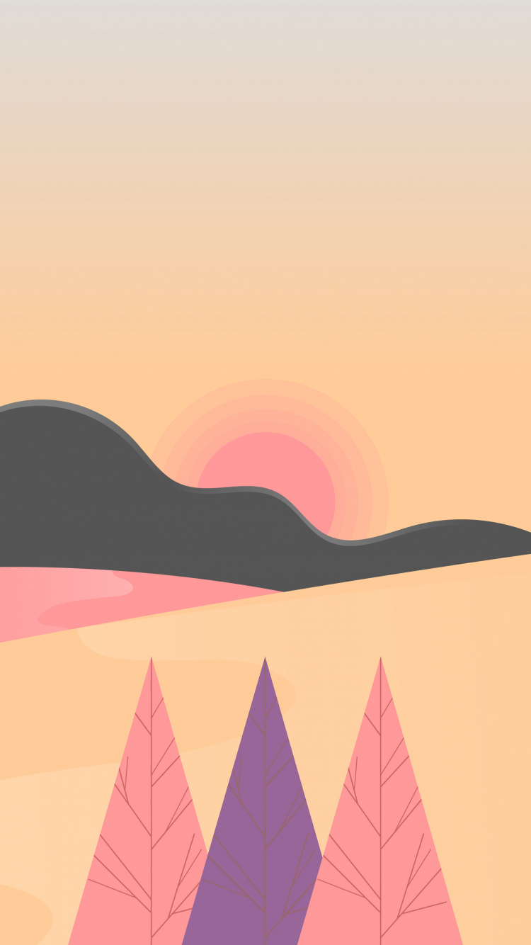 Обои иллюстрация, пейзажи гор, закат, Оранжевый цвет, графика в разрешении 750x1334