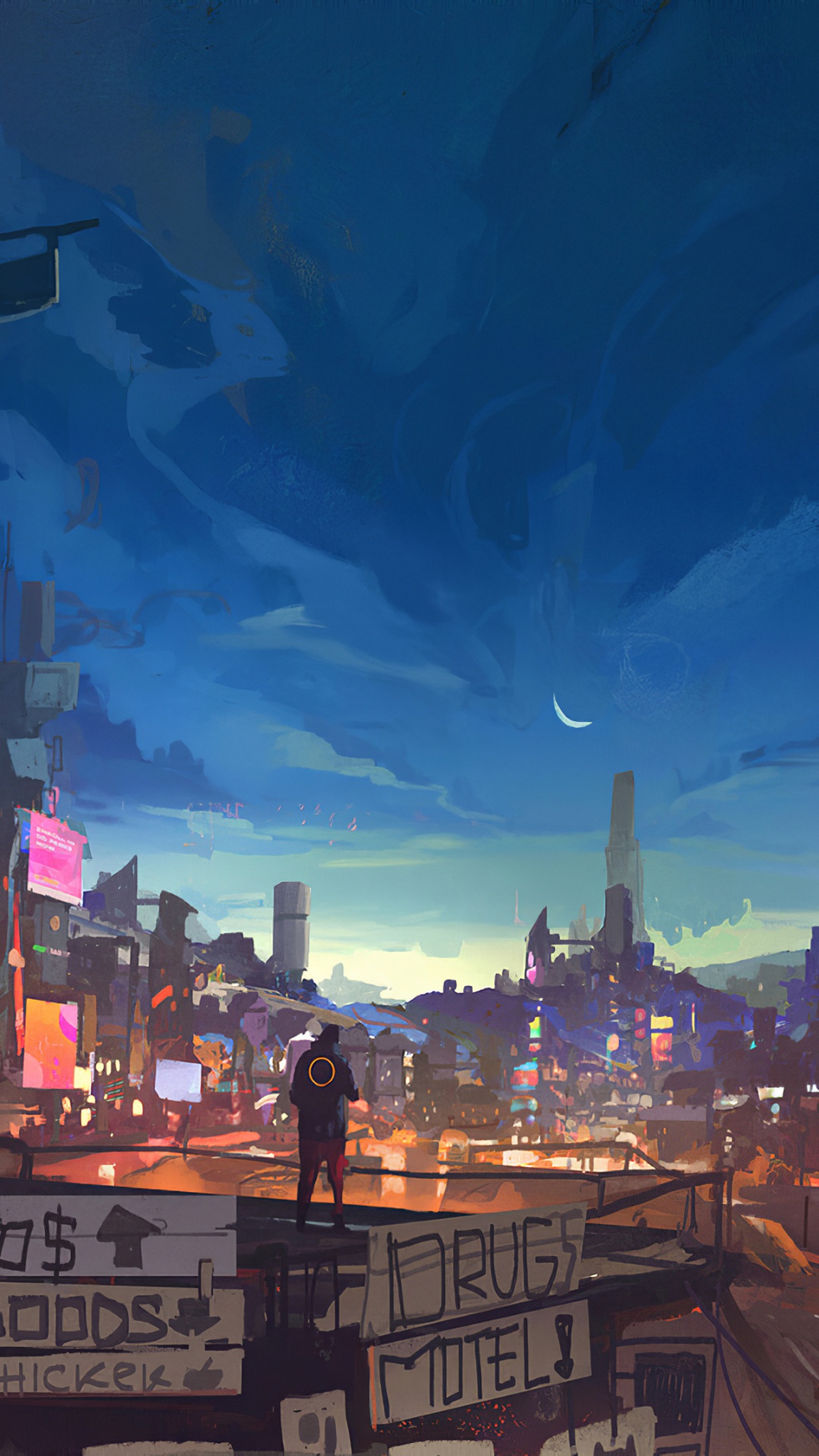 Обои атмосфера, ночь, городской район, артист, город в разрешении 1080x1920