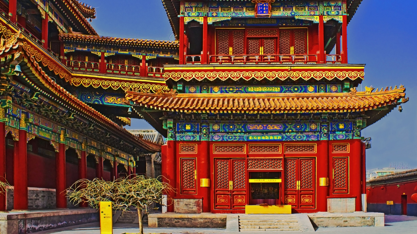 Обои храм неба, храм, китайская архитектура, ориентир, здание в разрешении 1366x768