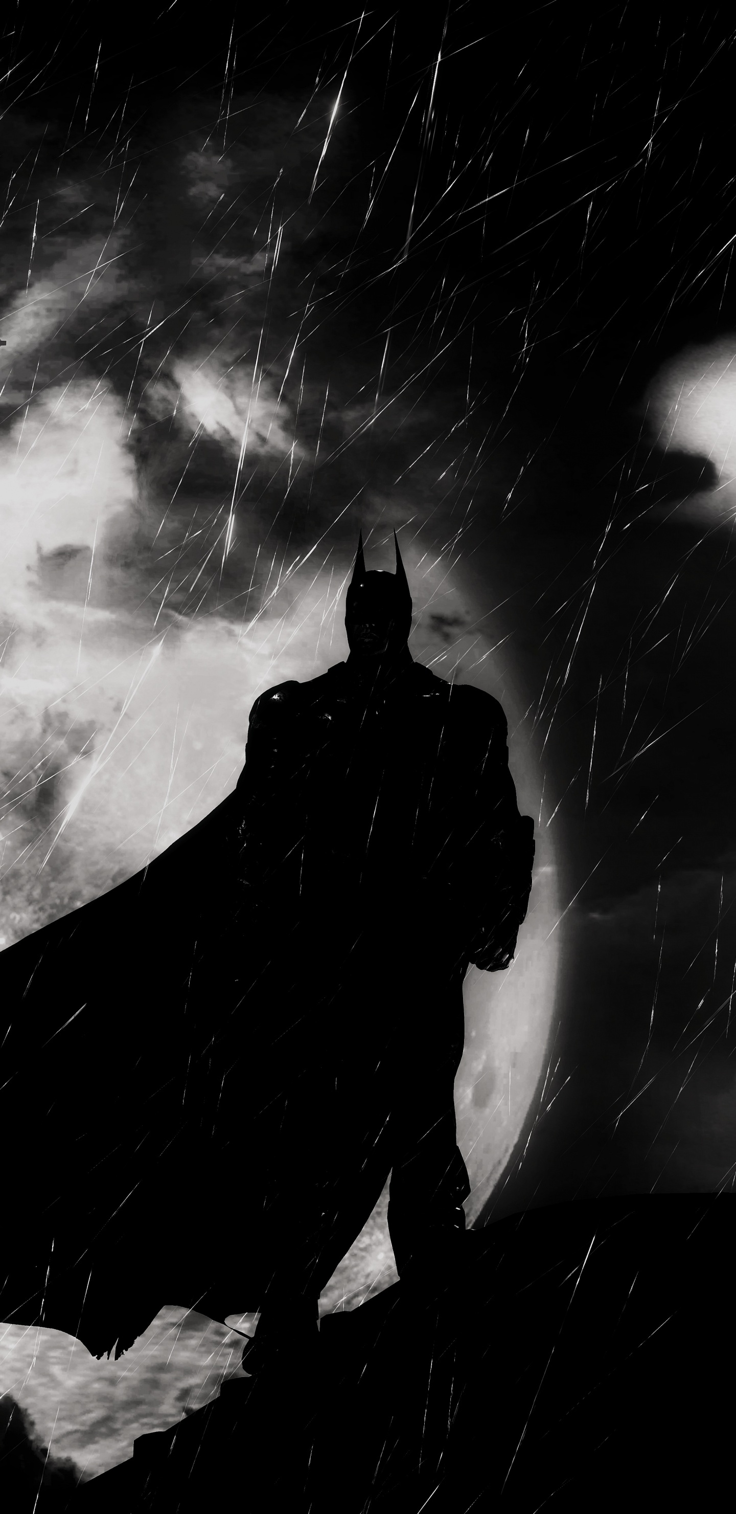 Обои Бэтмен, Бэтмен рыцарь аркхема, черный, белые, атмосфера в разрешении 1440x2960