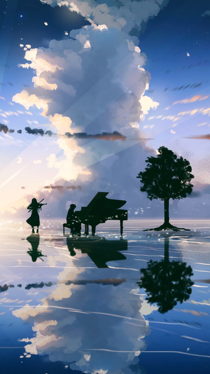 Обои аниме, Манга, природа, природный ландшафт, отражение в разрешении 720x1280