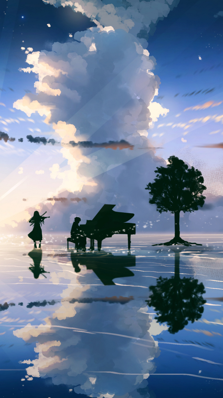 Обои аниме, Манга, природа, природный ландшафт, отражение в разрешении 750x1334