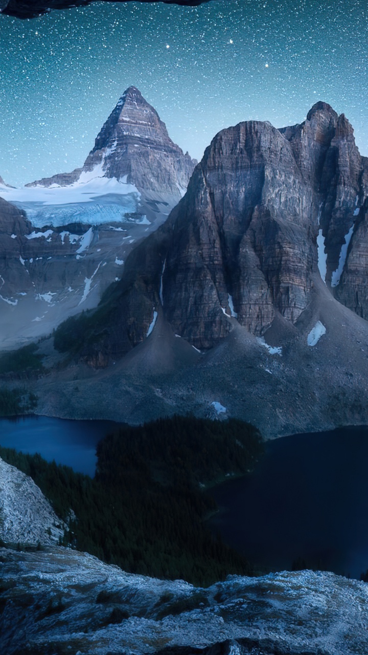 Обои Гора Ассинибойн, озеро Магог, Санберст Пикс, гора, Sunburst Lake в разрешении 720x1280